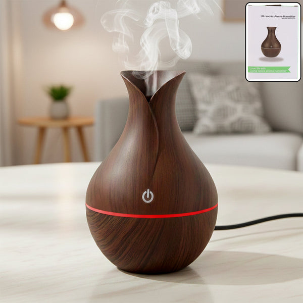 Mini Wooden Vase Pot Diffuser Cool Mist Atomization Humidifier (1 Pc) - justgrabit.in | Just Grab It