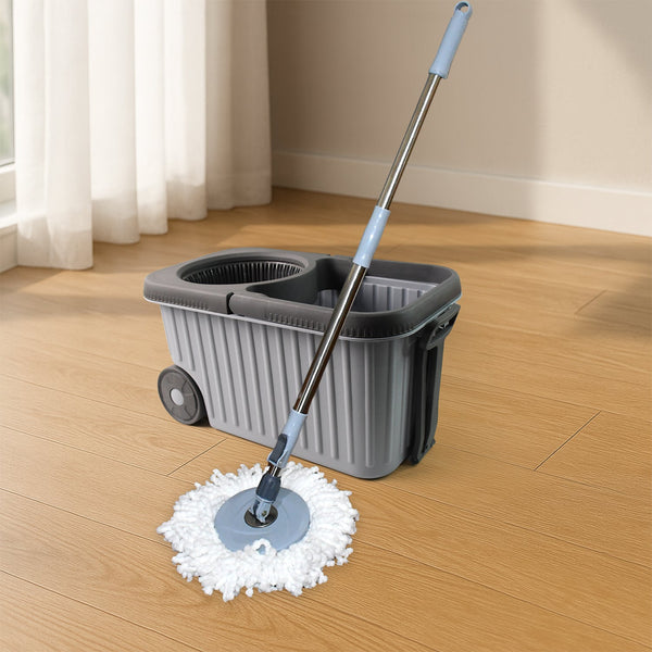 Apex Magic Spin Mop Cleaning Set with Dual Chamber Bucket & Wheels - justgrabit.in | Just Grab It
