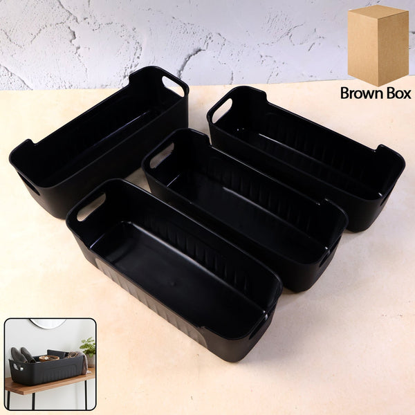 Black Plastic Storage Basket Tray Set (4 Pcs) - justgrabit.in | Just Grab It