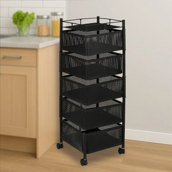 5 Layer Multipurpose Kitchen Storage Trolley with Wheels - justgrabit.in | Just Grab It