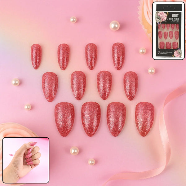 Glitter Press - On False Nails fake nails - (1 Set / Mix Color & Design) - justgrabit.in | Just Grab It