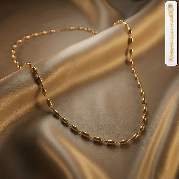 Elegant Gold - Tone Oval Bead Necklace Chain for Women (1 Pc) - justgrabit.in | Just Grab It