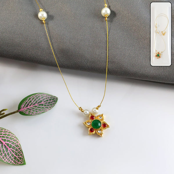 Traditional Multicolor Stone Floral Pendant Necklace Chain (1 Pc) - justgrabit.in | Just Grab It