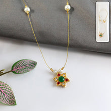 Traditional Multicolor Stone Floral Pendant Necklace Chain (1 Pc) - justgrabit.in | Just Grab It