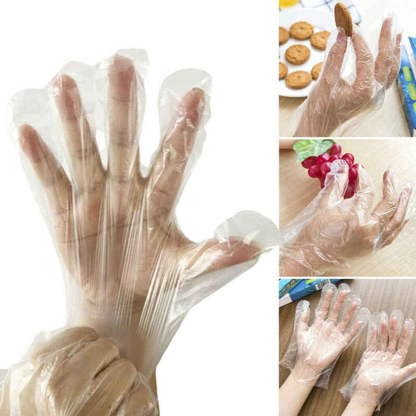 Plastic Transparent Disposable Clear Gloves (White) (100Pc) - Justgrabit Inc.