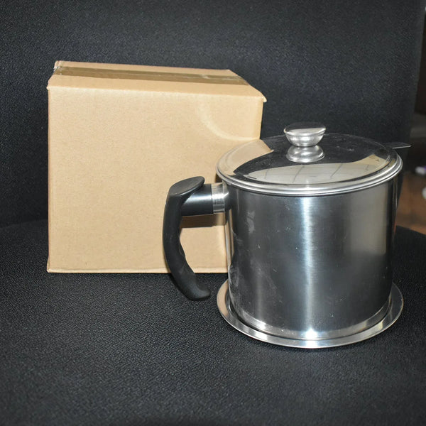 Stainless Steel Oil Strainer Pot with Lid and Filter Mesh (1 Set) - Justgrabit Inc.