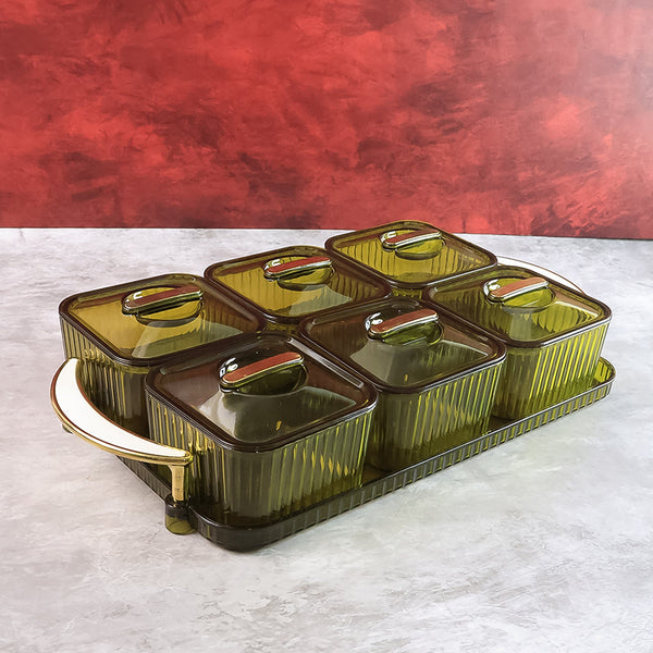 Liger Multipurpose Transparent Spice Jar Set with Tray and Lids 400ML Approx (6 Pc) - justgrabit.in | Just Grab It