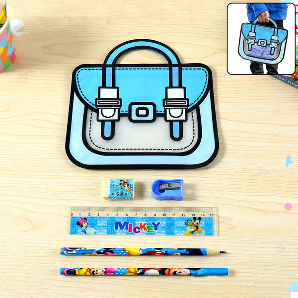 Kids 5 in 1 Stationery Kit with Cartoon Style Carry Bag - justgrabit.in | Just Grab It