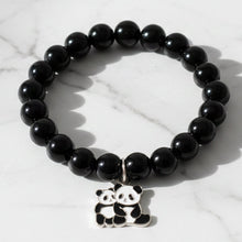Premium Black Beaded Stretch Bracelet with Cute Panda Charm (1 Pc) - justgrabit.in | Just Grab It