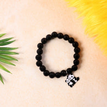 Premium Black Beaded Stretch Bracelet with Cute Panda Charm (1 Pc) - justgrabit.in | Just Grab It