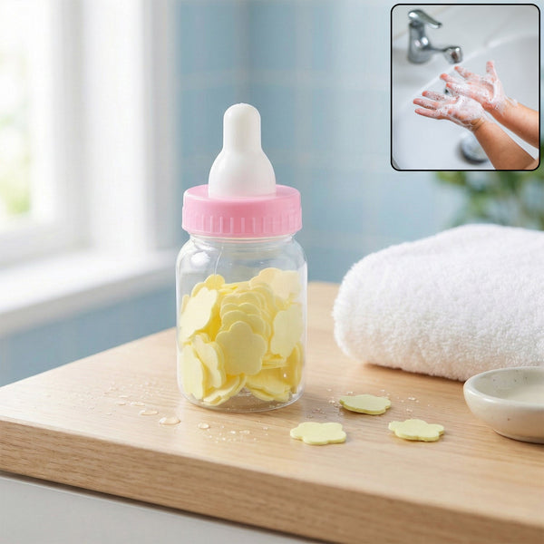 Portable Baby Bottle Shape Hand Wash Soap Paper Sheets Set (1 Set) - justgrabit.in | Just Grab It