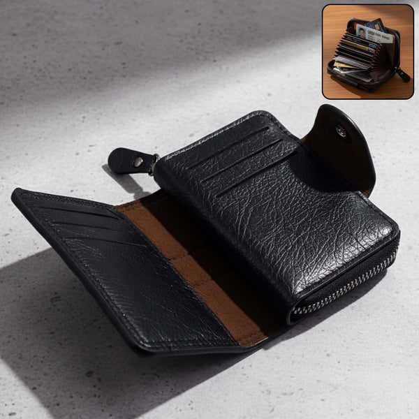 Premium Black Zip - Around Card Holder Wallet (1 Pc) - justgrabit.in | Just Grab It