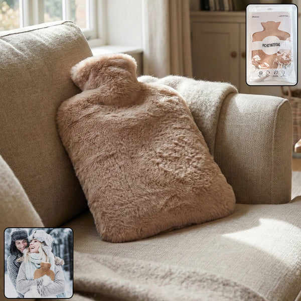 PVC Hot Water Bag with Soft Fur Cover (1 Pc) - justgrabit.in | Just Grab It