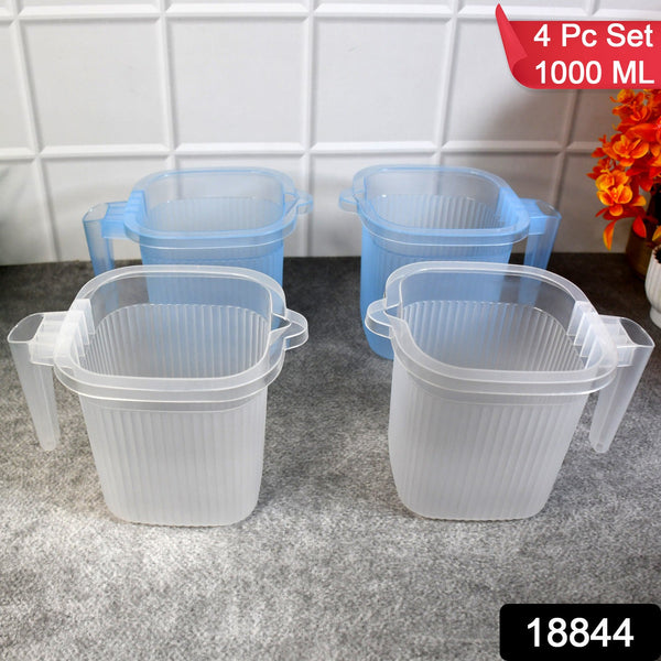 Plastic Transparent Bathroom Water Mug (4 pc / Mix colour / 1000 ML) - justgrabit.in | Just Grab It