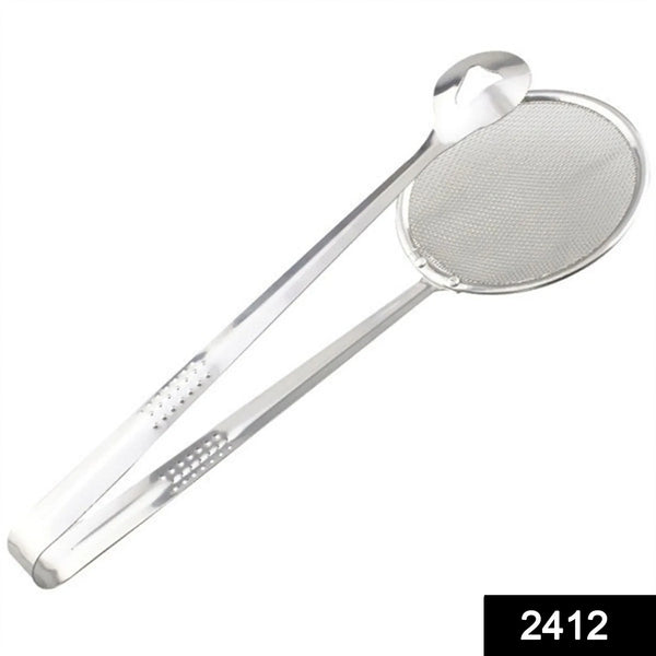 2In1 Stainless Steel Filter Spoon with Clip Food Kitchen Oil - Frying Multi - Functional - Justgrabit Inc.