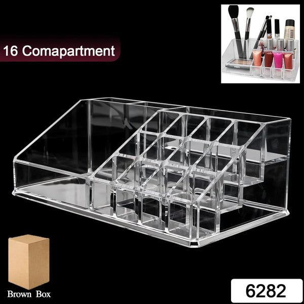 16 Compartment Cosmetic Makeup Jewellery Lipstick Storage Organiser Box, Cosmetic Storage Box Make - up Lipstick Organizer / Lipstick Holder Case Transparent - Justgrabit Inc.