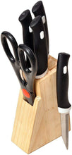 Kitchen Knife Set with Wooden Block and Scissors, Chhari (5 pcs, Black) - justgrabit.in | Just Grab It