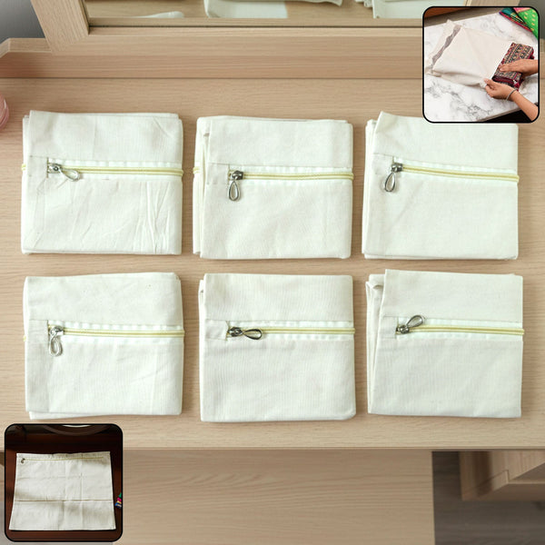 Zip Closure Saree Storage Bag (14.5x16.5 cm, Pack of 6) - justgrabit.in | Just Grab It