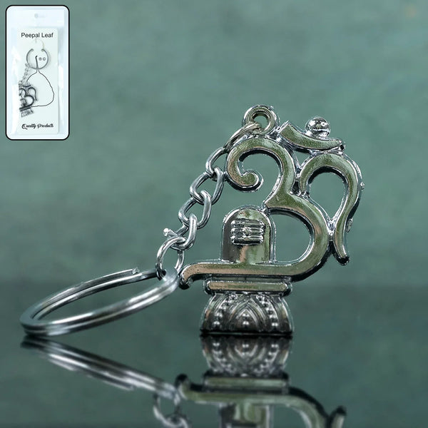 Om with Shivling Metal Keychain (1 Pc) - justgrabit.in | Just Grab It
