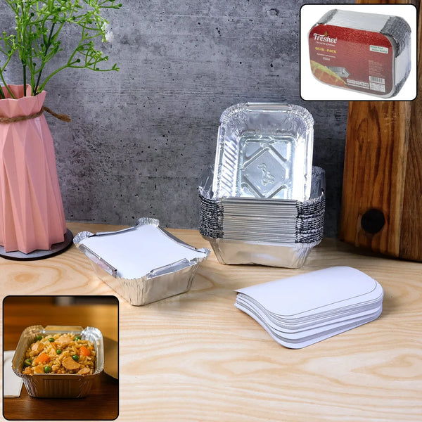 Disposable Aluminium Food Containers with Lids – 250 ml Capacity (Pack of 25) - justgrabit.in | Just Grab It