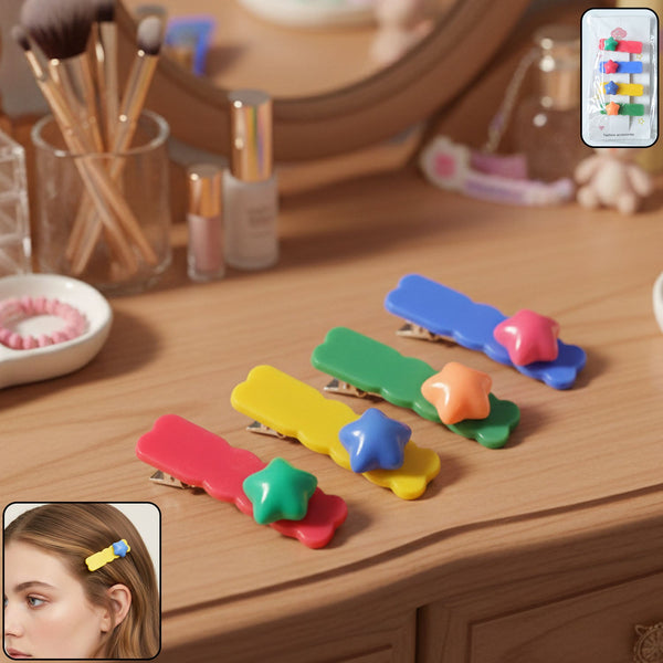 Colorful Star Design Decorative Hair Clip Set (4 Pc) - justgrabit.in | Just Grab It