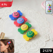 Colorful Smiley Candy Design Decorative Hair Clip Set (4 Pc) - justgrabit.in | Just Grab It