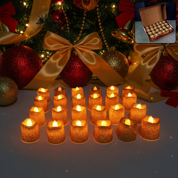 christmas Premium Glitter LED Tealight Candles (24 Pc Set) - justgrabit.in | Just Grab It