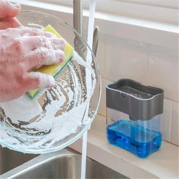 2 - in - 1 Liquid Soap Dispenser on Countertop with Sponge Holder - Justgrabit Inc.