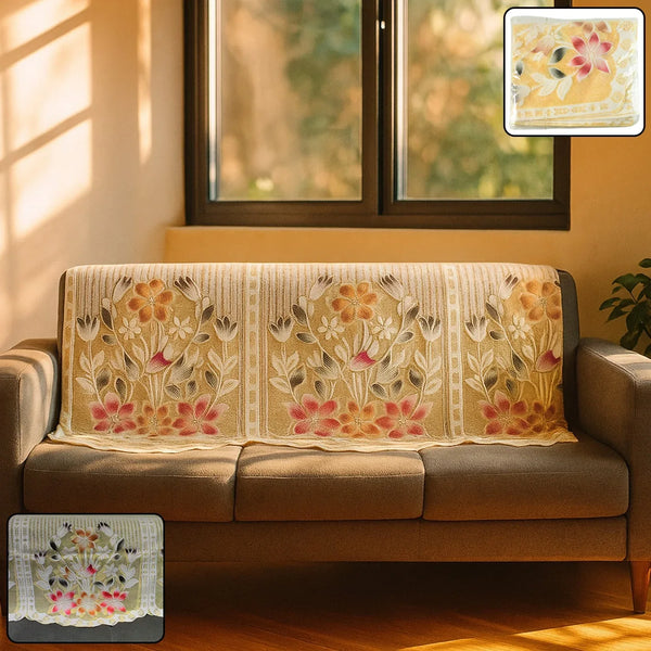Elegant Floral Sofa Protector Cover - (1 Pc / 139x28 Inch) - justgrabit.in | Just Grab It
