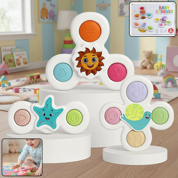 White Baby Spinner Toy Set – Sensory Suction Spin Toys (3 Pc Set) - justgrabit.in | Just Grab It