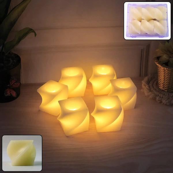 Set of 6 LED Flameless Decorative Candles – Square Shape Tealight Lamps - justgrabit.in | Just Grab It