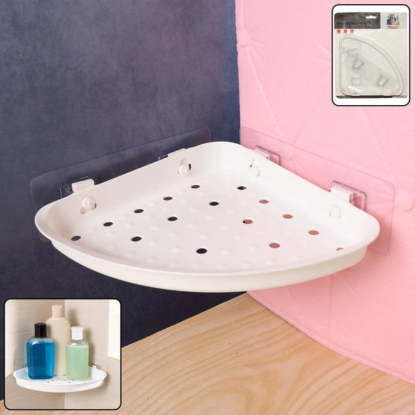 Self - Adhesive Corner Bathroom Shelf with Fast - Drain Holes (1 Pc) - justgrabit.in | Just Grab It