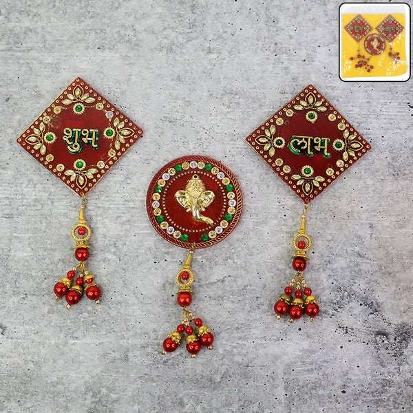 Decorative Wall Hanging Set with Shubh Labh and Ganesh Design (3 Pc) - justgrabit.in | Just Grab It