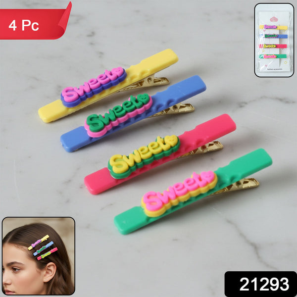 Sweet Text Decorative Hair Clip Set (4 Pc) - justgrabit.in | Just Grab It