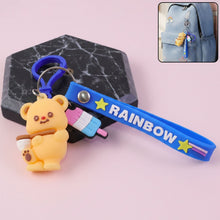 Cute Bear Cartoon Keychain with Rainbow Strap (1 Pc) - justgrabit.in | Just Grab It