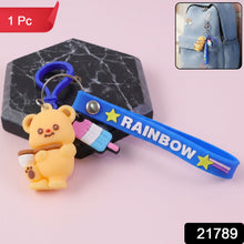 Cute Bear Cartoon Keychain with Rainbow Strap (1 Pc) - justgrabit.in | Just Grab It