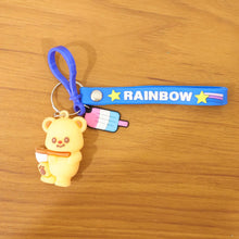 Cute Bear Cartoon Keychain with Rainbow Strap (1 Pc) - justgrabit.in | Just Grab It