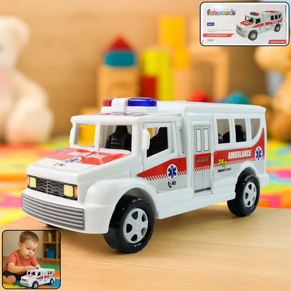 Funwoods Friction Powered Ambulance Toy for Kids (1 Pc) - justgrabit.in | Just Grab It