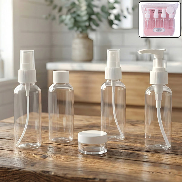 5 - in - 1 Refillable Travel Cosmetic Bottle Set - justgrabit.in | Just Grab It