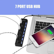 USB Splitter Multi Port USB 2.0 Hub, 7 Port with Independent On/Off Switch and LED Indicators USB A Port Data Hub, Suitable for PC Computer Keyboard Laptop Mobile HDD, Flash Drive Etc - Justgrabit Inc.