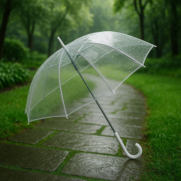 Premium Transparent Dome Umbrella with Curved Handle (1 Pc) - justgrabit.in | Just Grab It