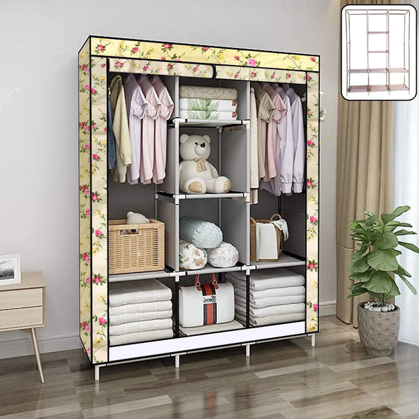 8 Compartment Portable Fabric Wardrobe Closet, Collapsible Wardrobe Racks - justgrabit.in | Just Grab It