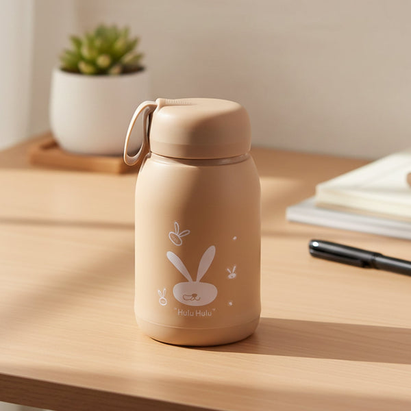Cute Bunny Print Glass Drinking Brown Bottle (330ML / 1 Pc) - justgrabit.in | Just Grab It