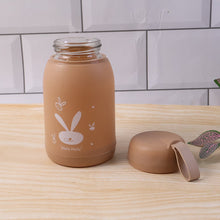 Cute Bunny Print Glass Drinking Brown Bottle (330ML / 1 Pc) - justgrabit.in | Just Grab It