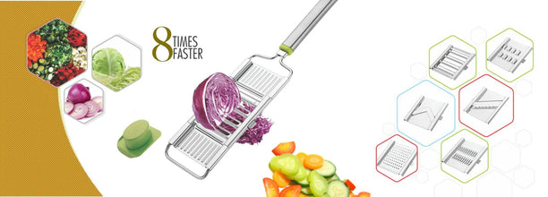 6 in 1 Stainless Steel Kitchen Chips Chopper Cutter Slicer and Grater with Handle - Justgrabit Inc.