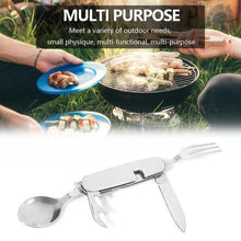 4 - in - 1 Stainless Steel Travel / Camping Folding Multi Swiss Cutlery Set - Justgrabit Inc.