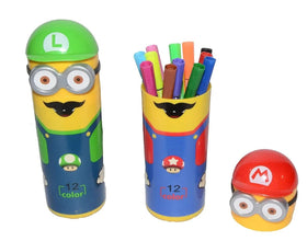 Minions Sketch Pen Set with Attractive Designed Case (Pack of 12) - Justgrabit Inc.