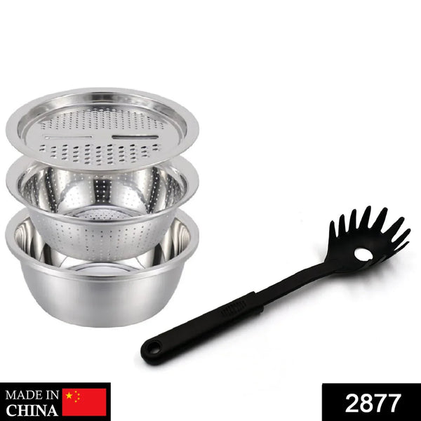 3in1 Kitchen multipurpose julienne grater salad maker with pasta server spoon - Justgrabit Inc.