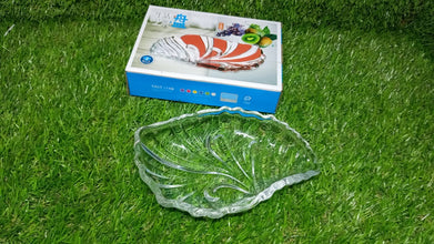 Leaf shaped Glass Serve tray of snacks, Mukhwaas, and ice cream. - justgrabit.in | Just Grab It