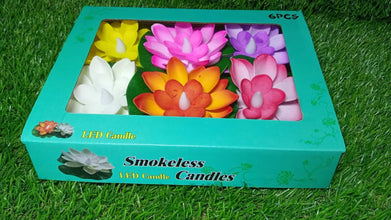 Water Floating Smokeless Candles & Lotus Flowers Sensor Led TeaLight for Outdoor and Indoor Decoration - Pack of 6 Candle, Diwali (Pack of 6) - justgrabit.in | Just Grab It